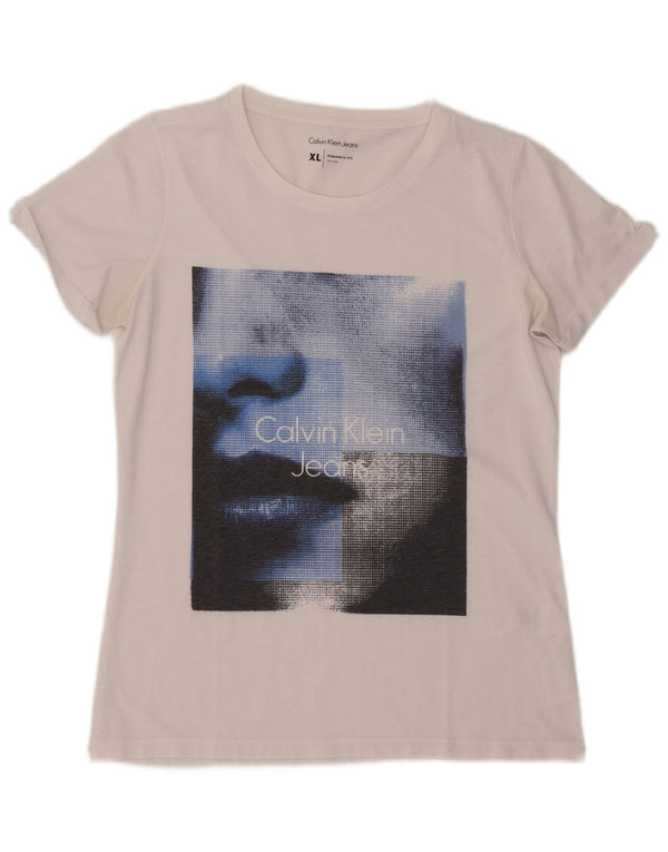 Camiseta feminina Calvin Klein Jeans com estampa gráfica UK 18 XL poliéster branco
