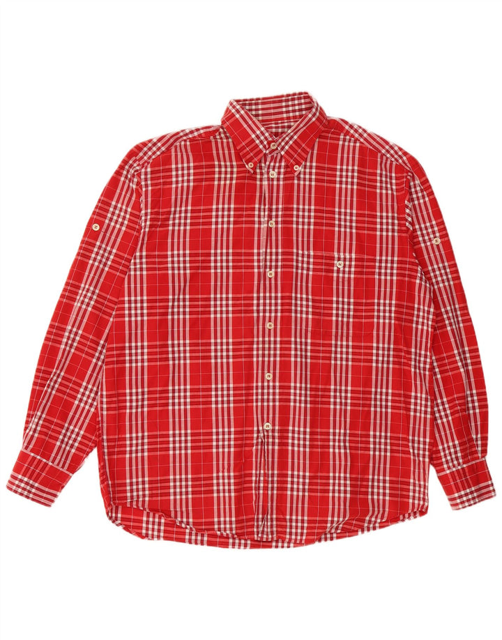Camisa masculina Wampum grande xadrez vermelha de algodão