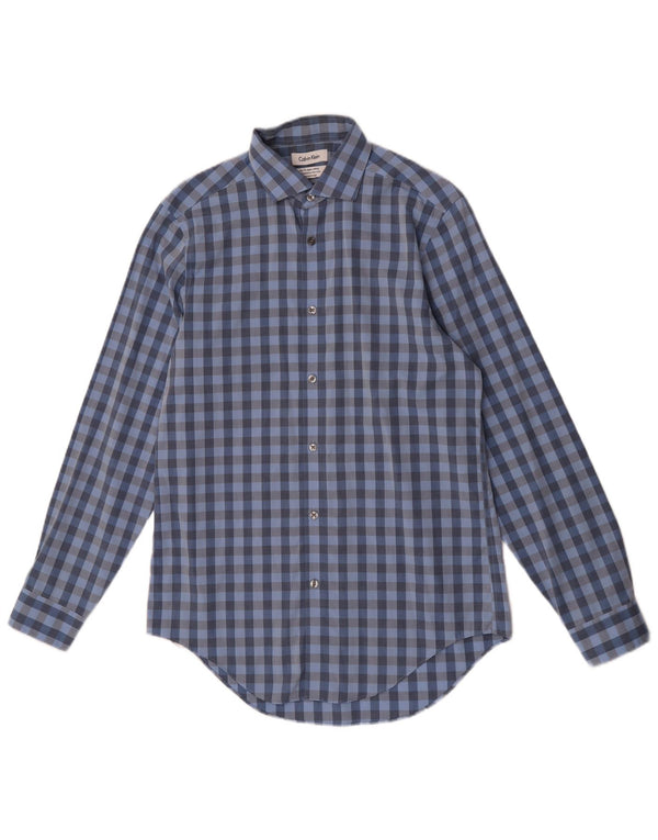 Camisa masculina Calvin Klein Slim Fit tamanho 15 médio azul guingão