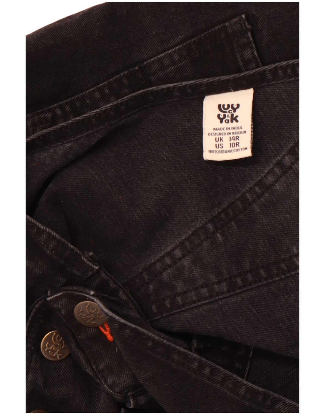 Calça jeans feminina LUCY & YAK UK 14 grande W38 L28 algodão preto