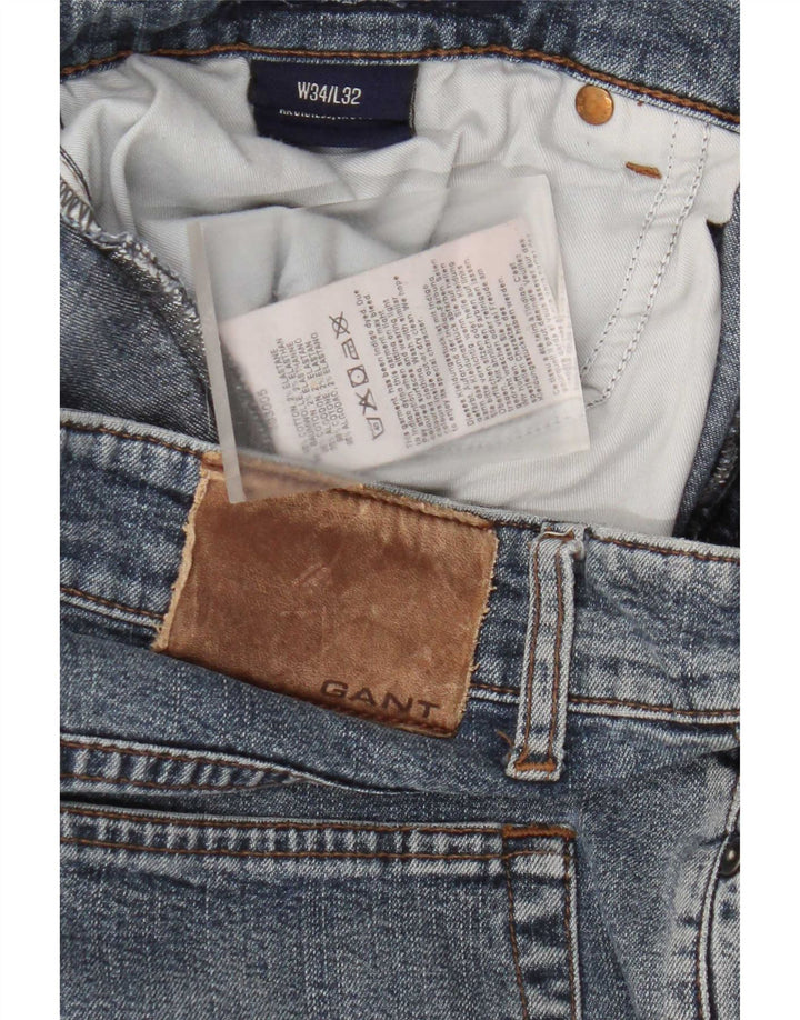 Gant Mens Straight Jeans W34 L32 Azul Algodão