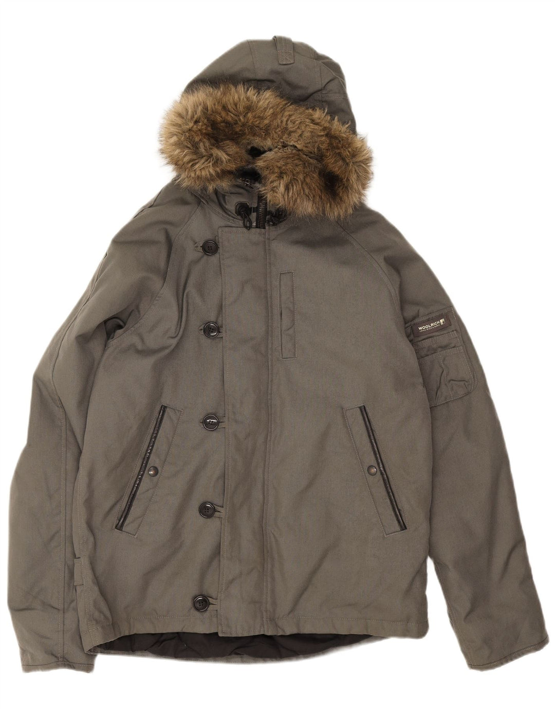 Jaqueta corta-vento masculina Woolrich com capuz UK 40 grande cinza