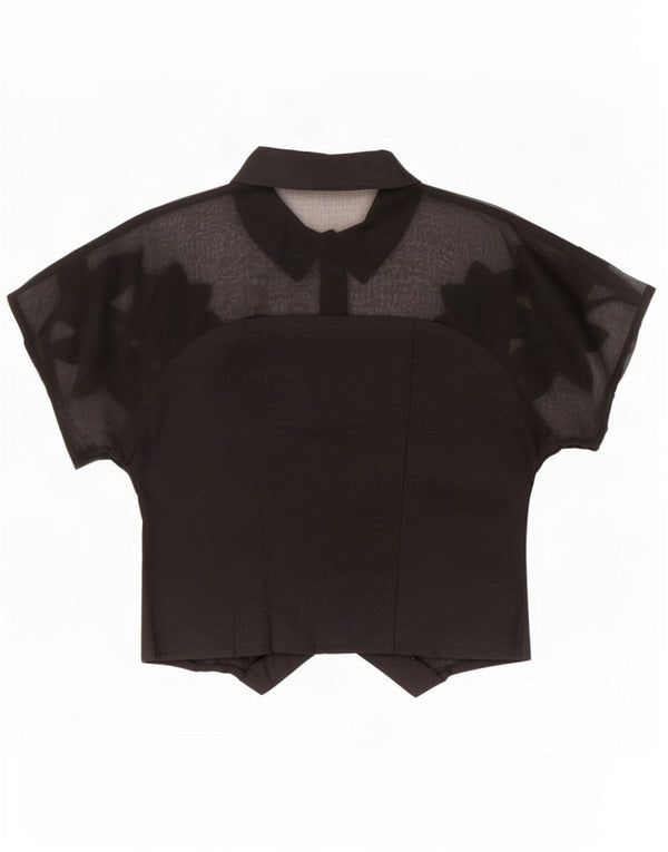Blusa feminina vintage transparente manga curta IT 36 XS preto floral
