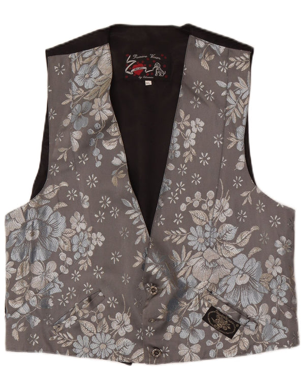 Colete feminino vintage UK 18 XL cinza floral