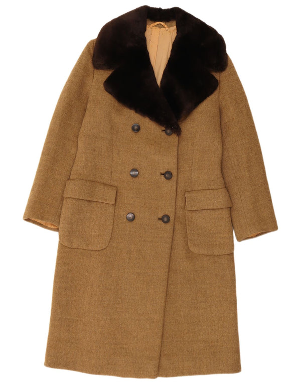 Casaco feminino vintage com peito duplo UK 8 pequeno marrom