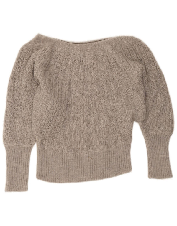 Suéter feminino vintage com gola canoa e decote em barco UK 6 XS cinza