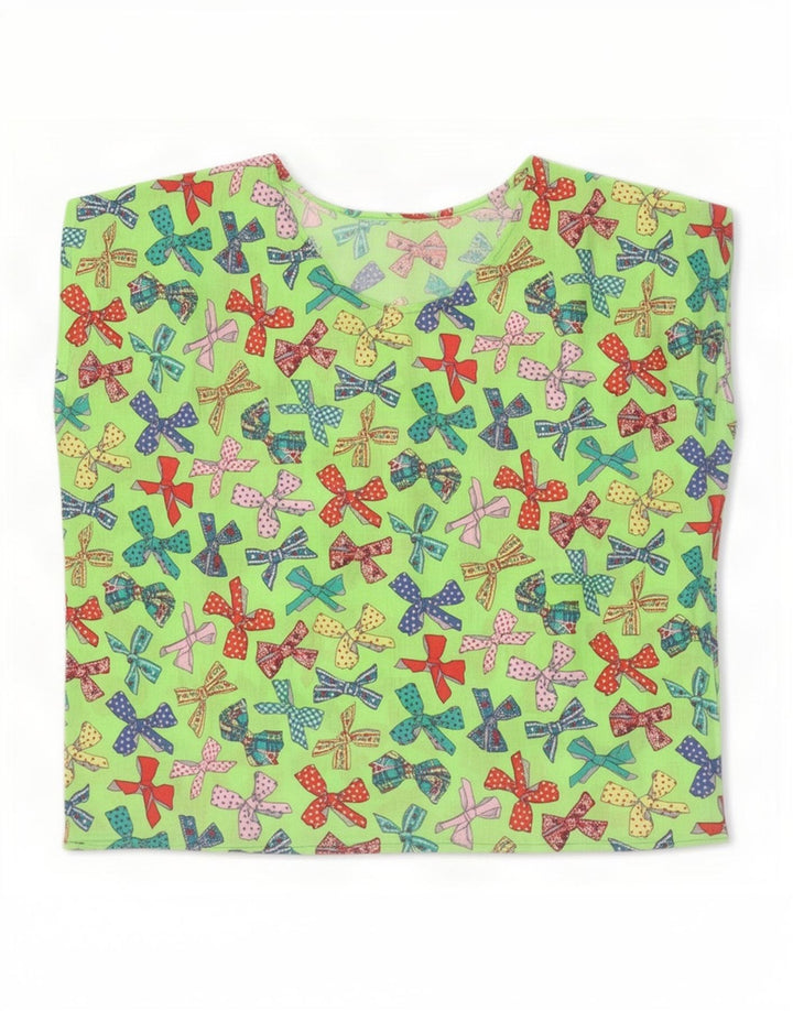 Camiseta feminina vintage com padrão abstrato UK 16 verde grande