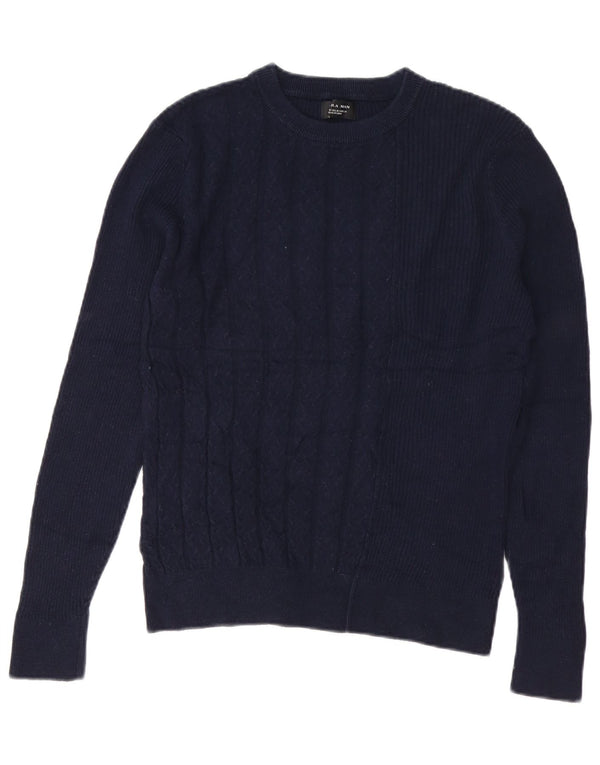 Zara Suéter masculino com gola redonda e algodão azul marinho médio