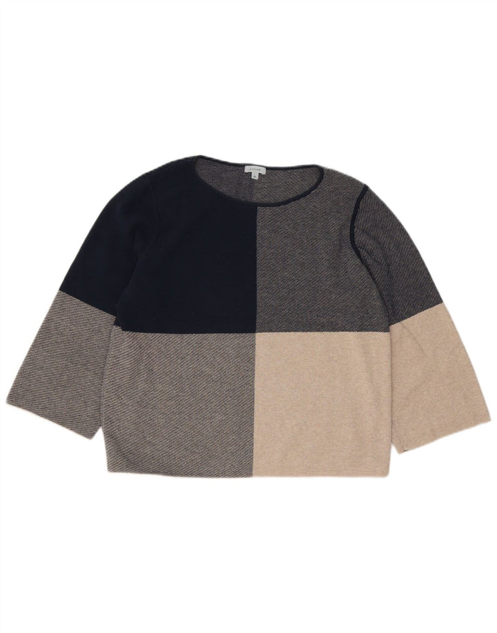 Top feminino Jigsaw manga 3/4 UK 14 cinza médio colorblock poliéster