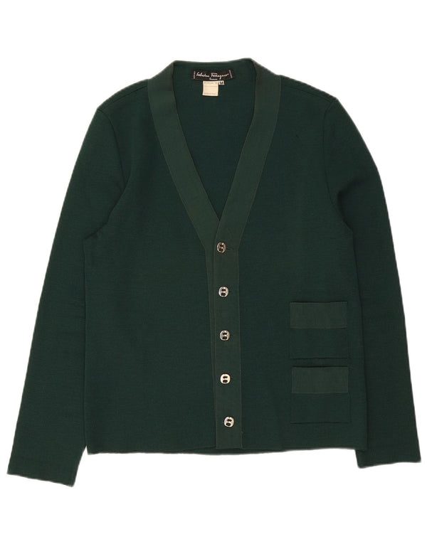 Suéter cardigã feminino Salvatore Ferragamo Reino Unido 12 lã verde médio clássico