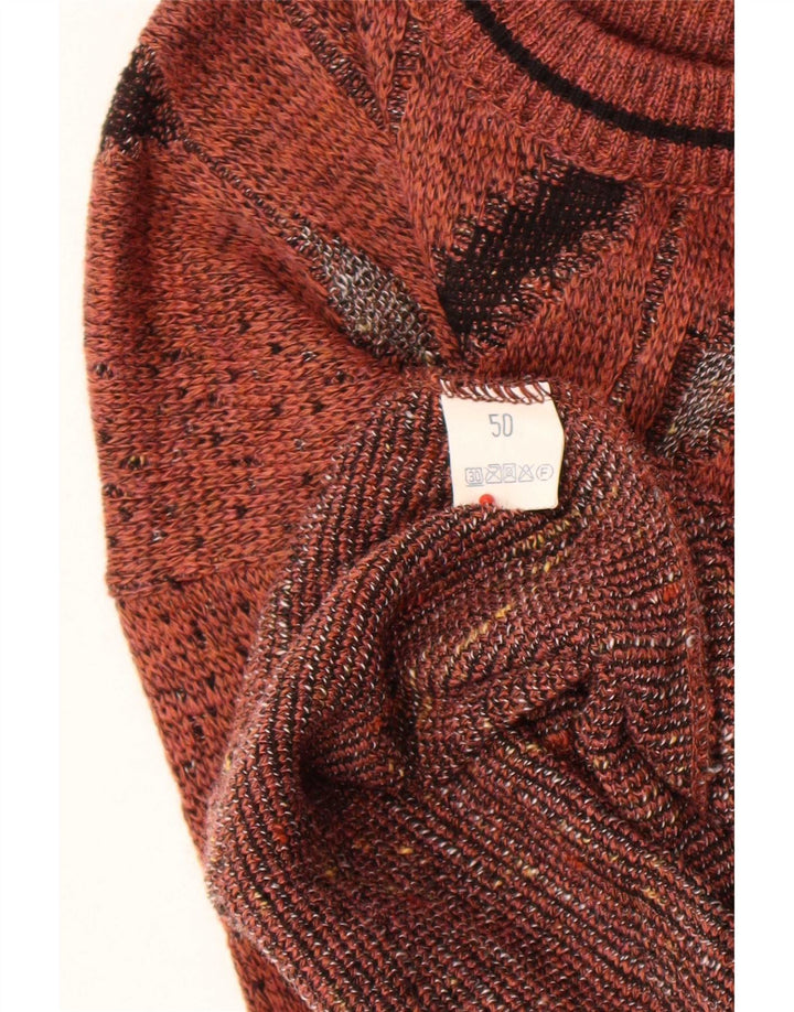 Suéter vintage masculino com gola redonda IT 50 lã geométrica marrom médio