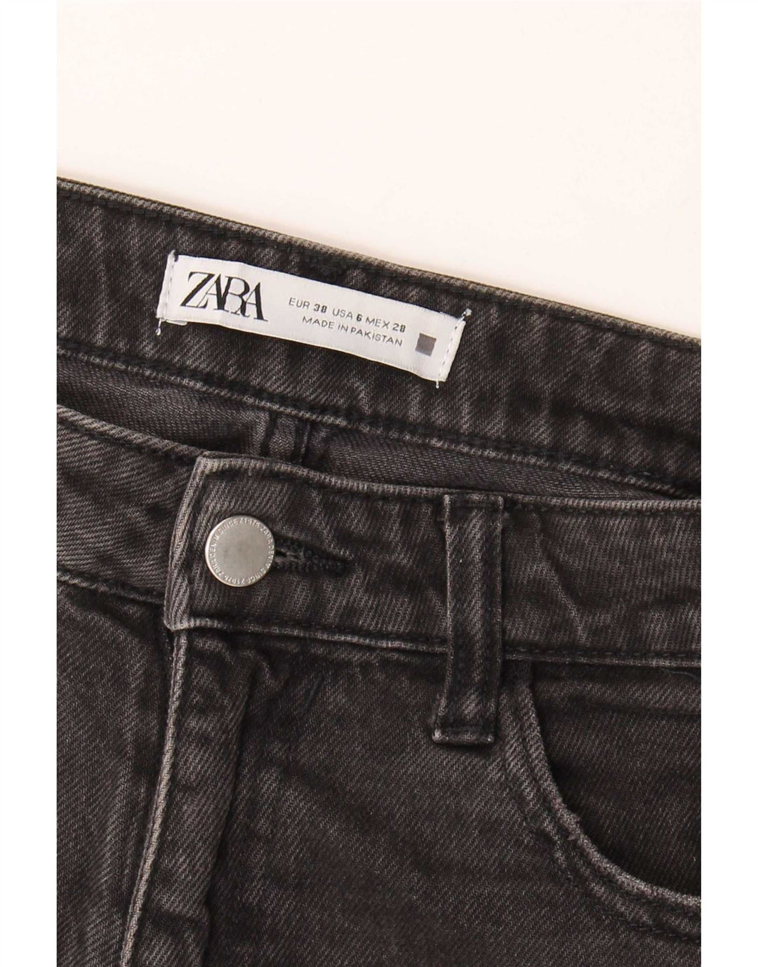 Zara Jeans feminino de cintura alta UE 38 pequeno W28 L27 cinza