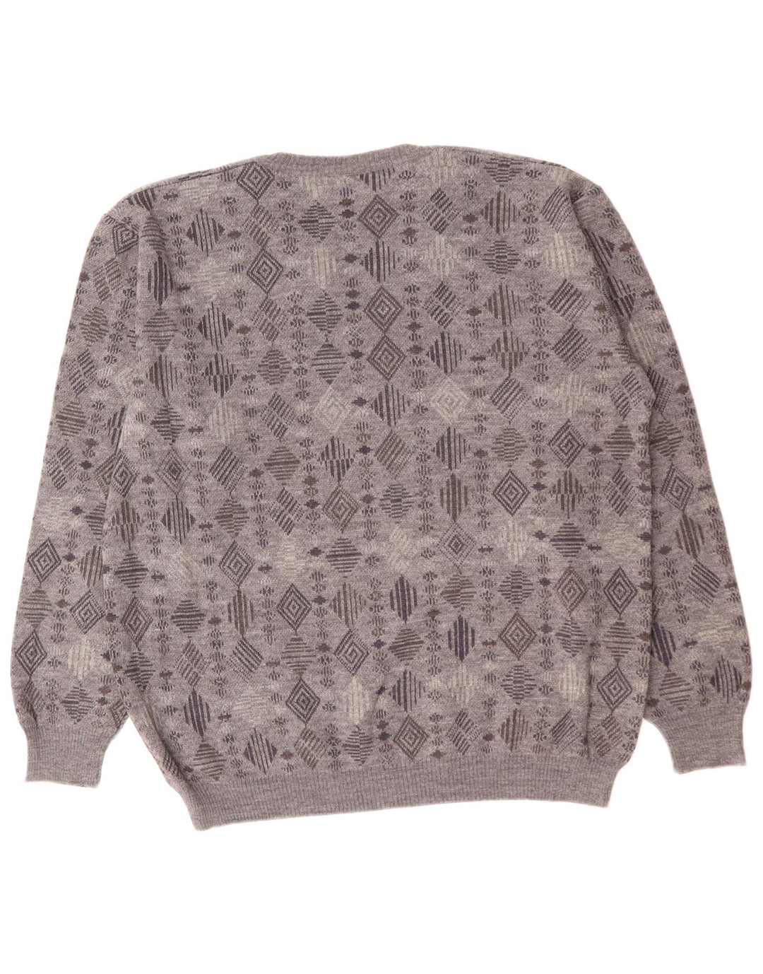 Suéter masculino VINTAGE com decote em V XL cinza geométrico
