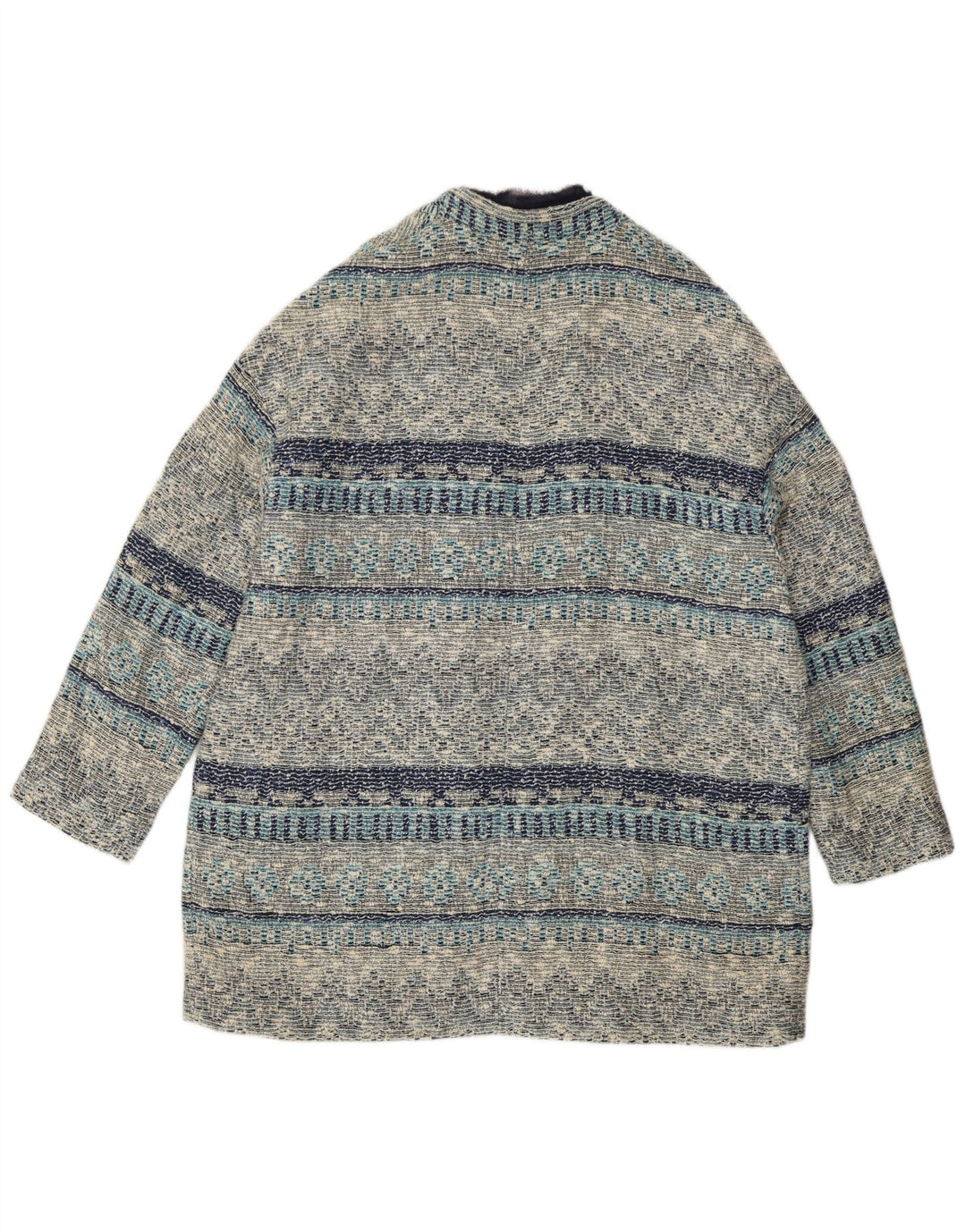 Sobretudo aberto feminino Zara UK 12 listrado azul médio