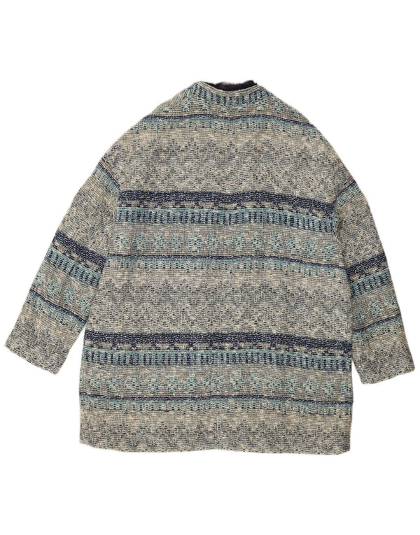 Sobretudo aberto feminino Zara UK 12 listrado azul médio