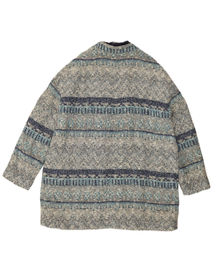 Sobretudo aberto feminino Zara UK 12 listrado azul médio
