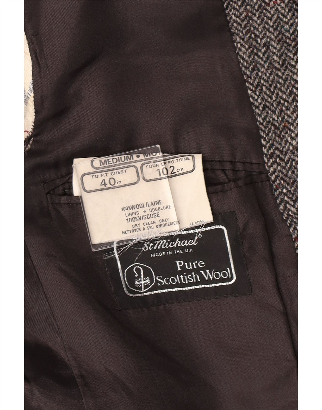 Jaqueta blazer masculina ST MICHAEL UK 40 grande cinza espinha de peixe clássico