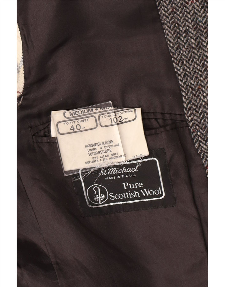Jaqueta blazer masculina ST MICHAEL UK 40 grande cinza espinha de peixe clássico