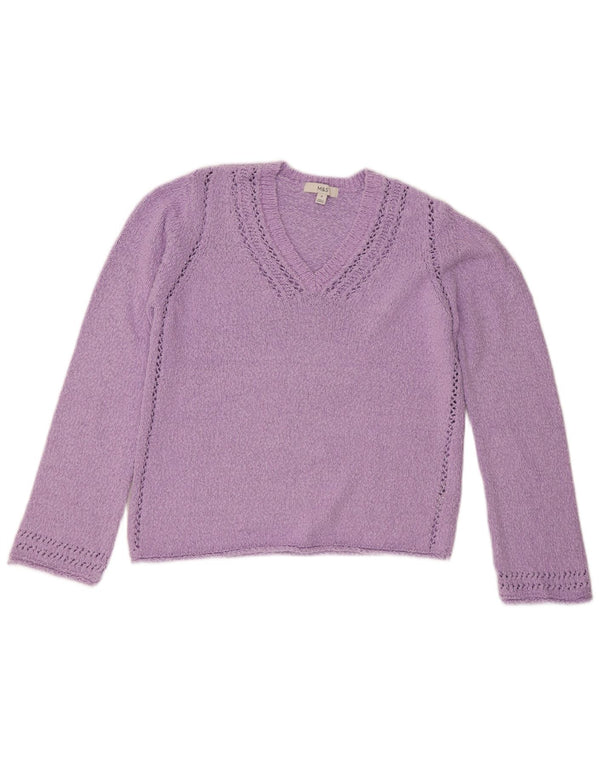 Suéter feminino com decote em V da Marks & Spencer UK 14 Algodão roxo médio