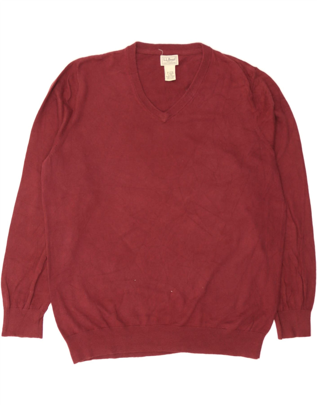 L.L.BEAN Mens V-Neck Jumper Sweater XL Burgundy Cotton Vintage L.L.Bean and Second-Hand L.L.Bean from Messina Hembry 