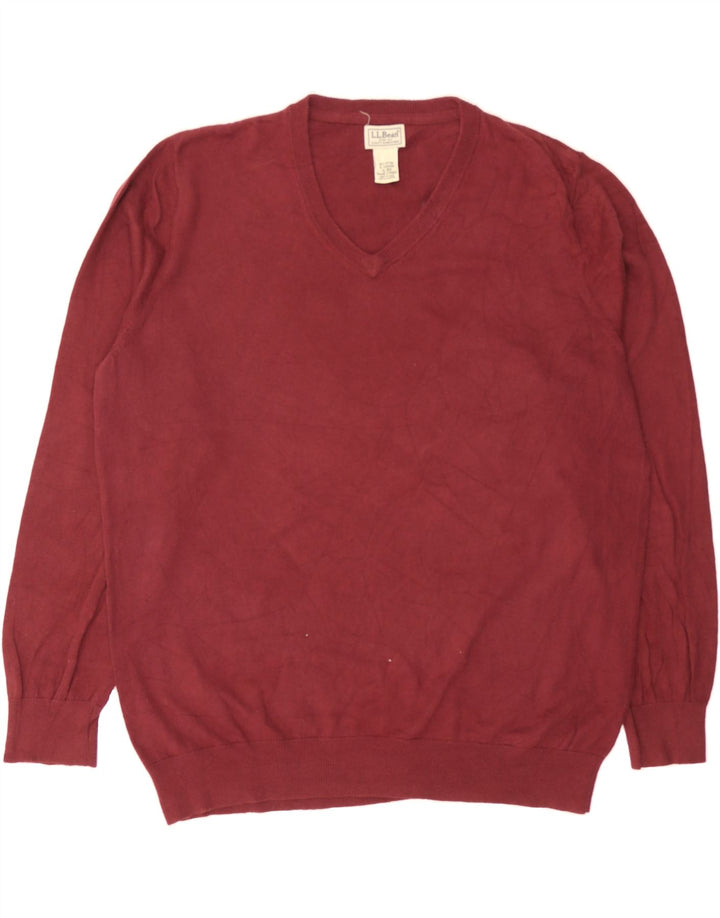L.L.BEAN Mens V-Neck Jumper Sweater XL Burgundy Cotton Vintage L.L.Bean and Second-Hand L.L.Bean from Messina Hembry 