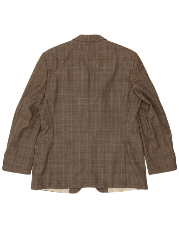 Jaqueta blazer masculina de 3 botões Hugo Boss EU 56 3XL marrom xadrez lã virgem