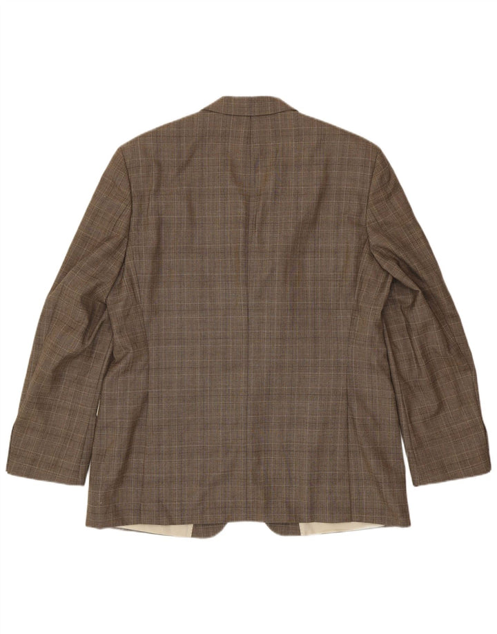 Jaqueta blazer masculina de 3 botões Hugo Boss EU 56 3XL marrom xadrez lã virgem