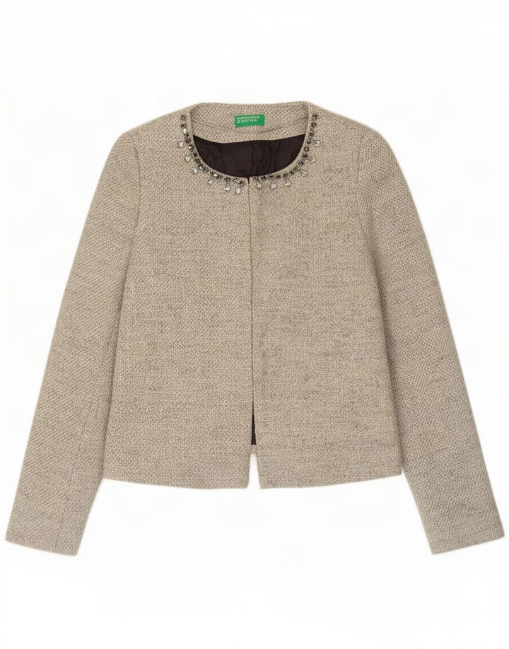 Jaqueta Blazer Feminina Benetton UK 10 Pequeno Algodão Cinza