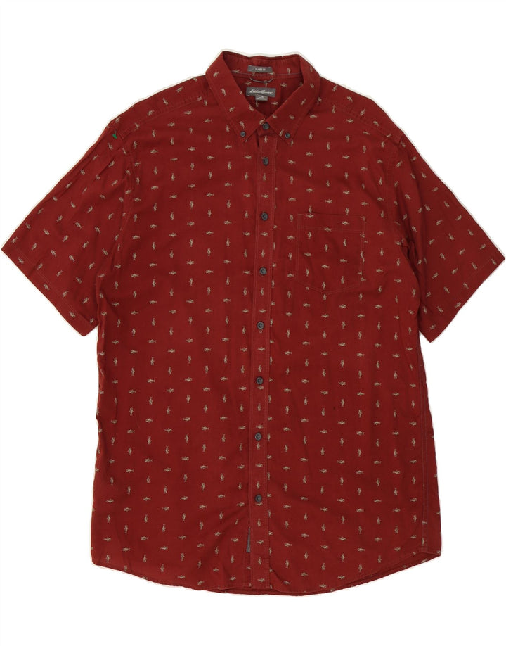 EDDIE BAUER Mens Classic Fit Short Sleeve Shirt Large Burgundy Cotton Vintage Eddie Bauer and Second-Hand Eddie Bauer from Messina Hembry 