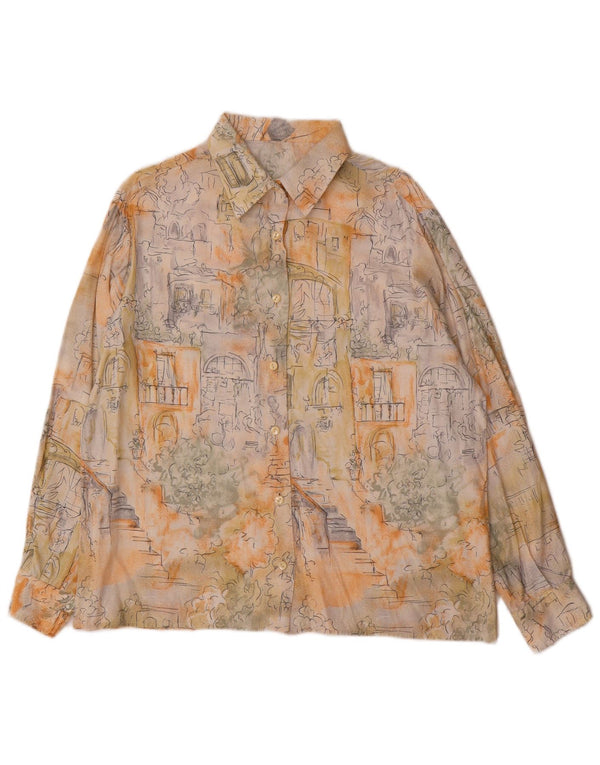 Blusa feminina vintage com camisa gráfica UK 16 grande bloco colorido multicolorido