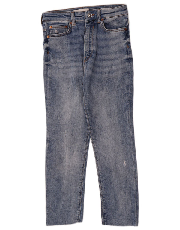 Zara Calça Jeans Feminina Capri Distressed Slim EU 36 XS W26 L22 Azul