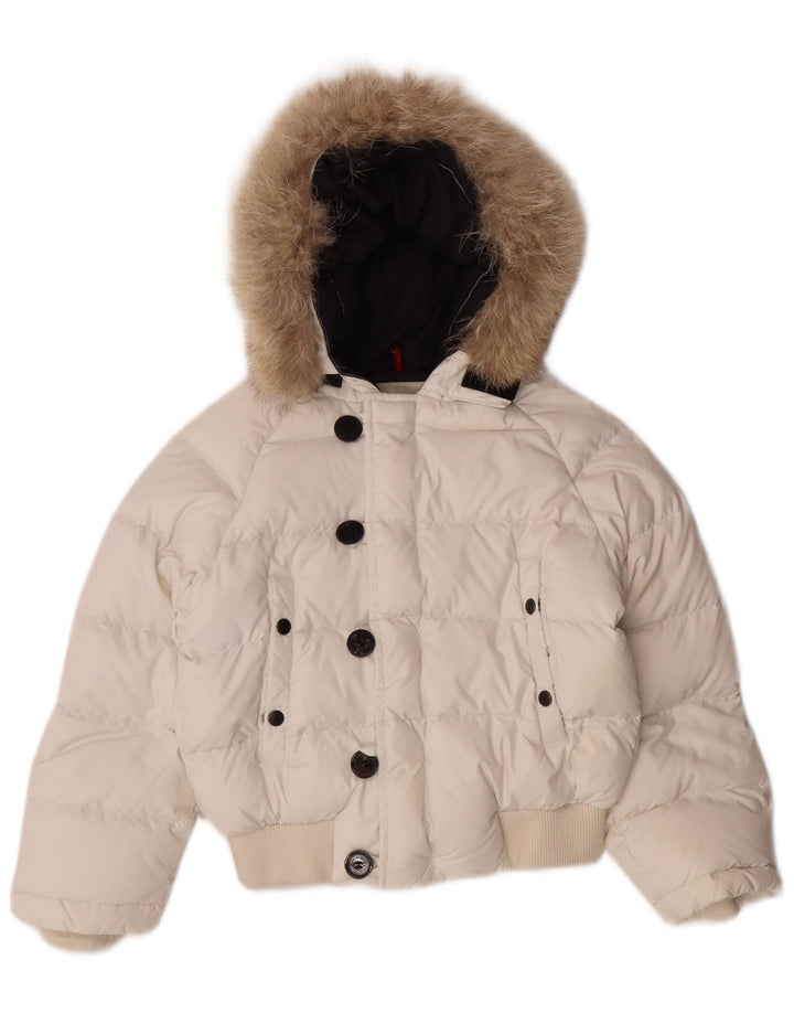 Jaqueta acolchoada com capuz para meninas MONCLER 5-6 anos nylon branco