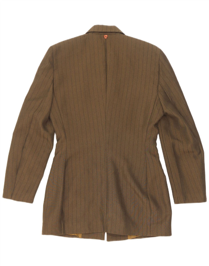 Jaqueta blazer feminina vintage com 3 botões IT 44 poliéster listrado cáqui médio