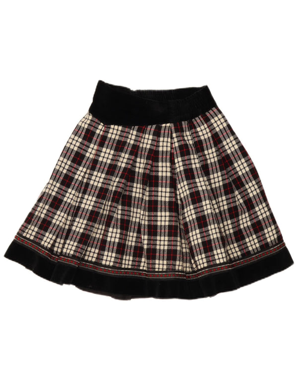 Mini saia plissada feminina vintage de cintura alta Reino Unido 12 médio W24 xadrez preto