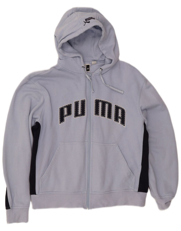 PUMA feminino gráfico moletom com capuz UK 14 médio azul colorblock algodão