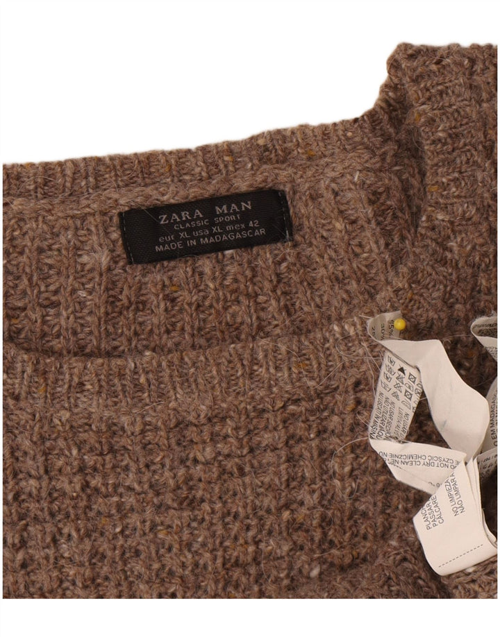 Zara Suéter masculino com gola redonda XL lã marrom