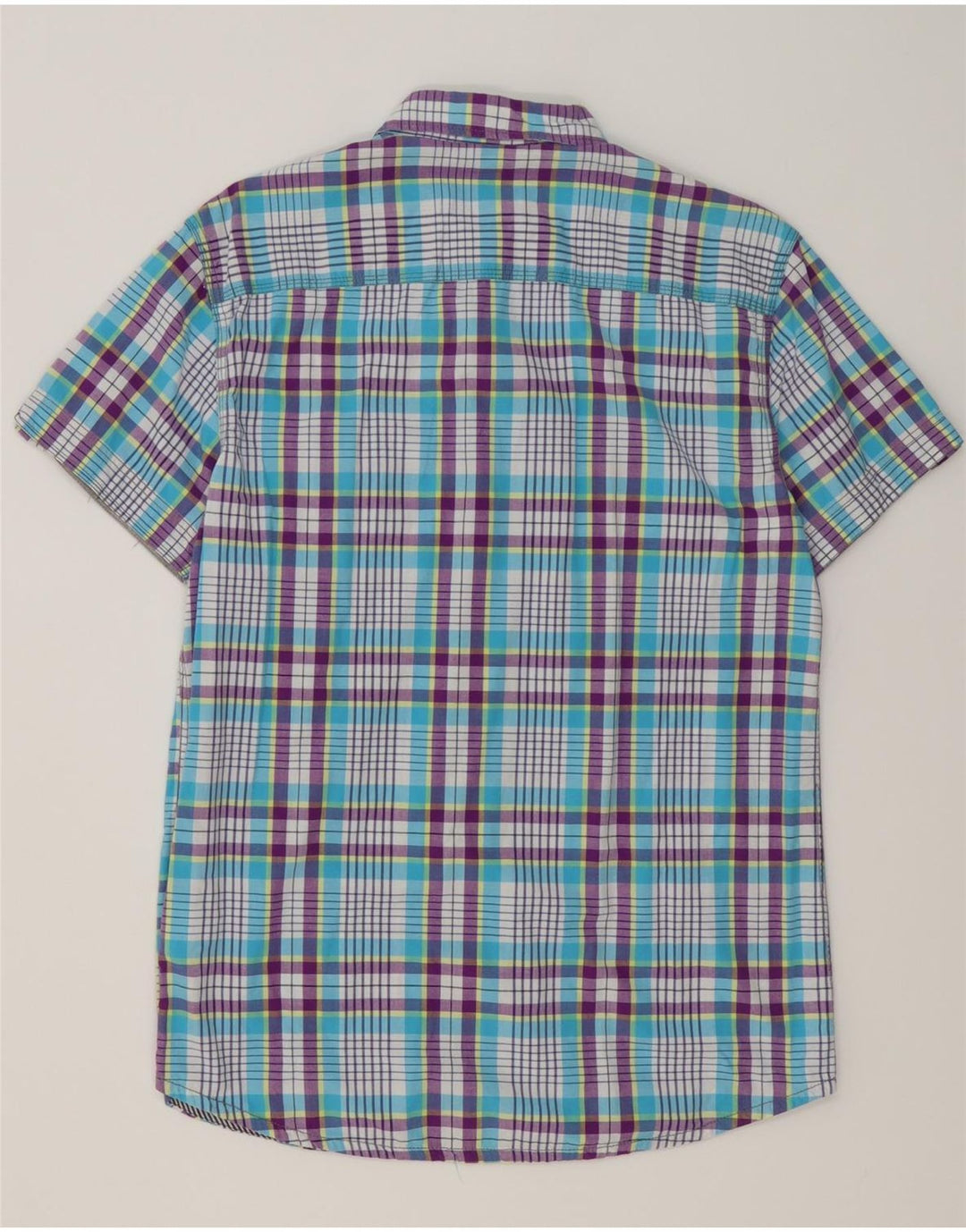 JACK & JONES Camisa masculina de manga curta de algodão xadrez azul médio