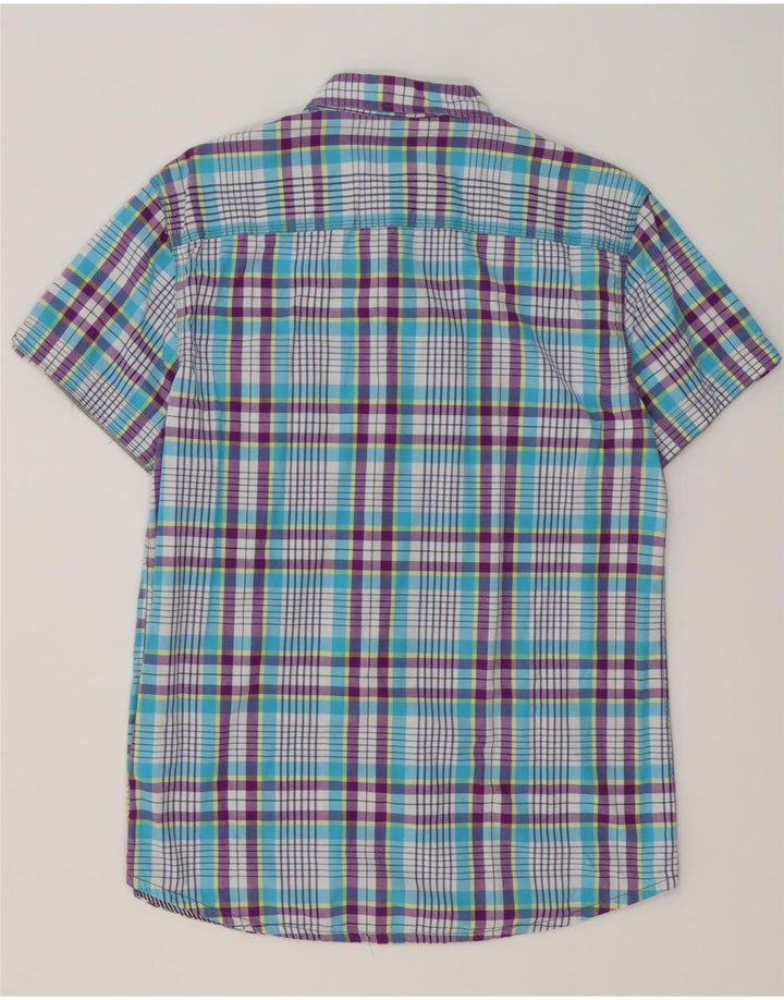 JACK & JONES Camisa masculina de manga curta de algodão xadrez azul médio