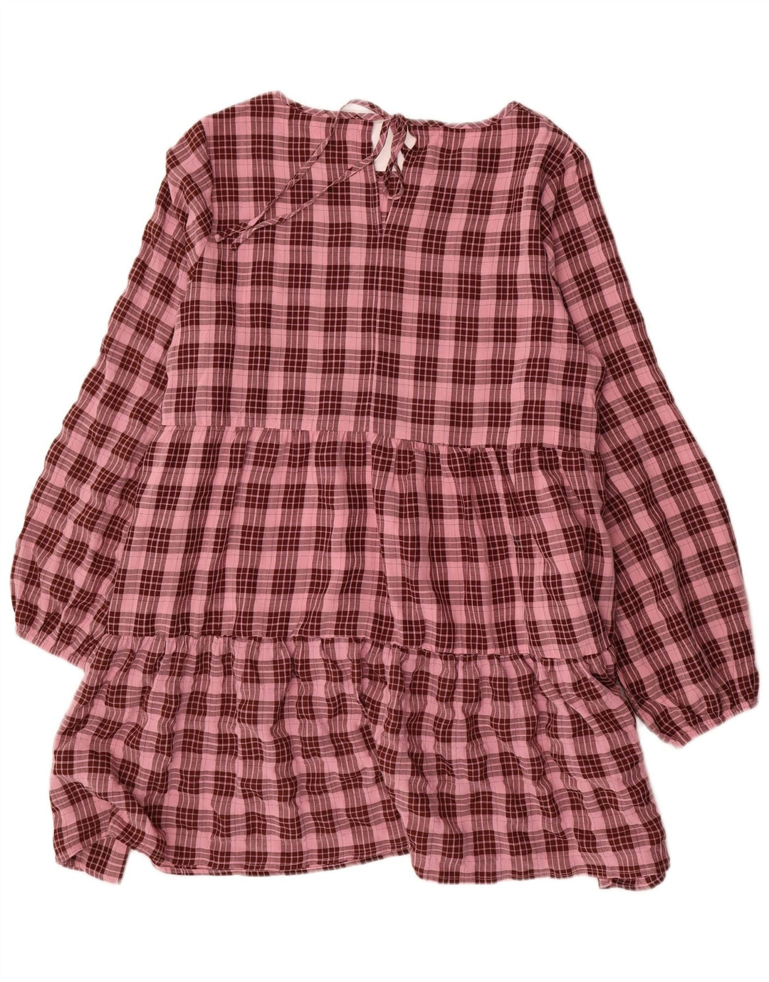 Vestido feminino Oasis de manga comprida em camadas UK 16 poliéster xadrez rosa grande