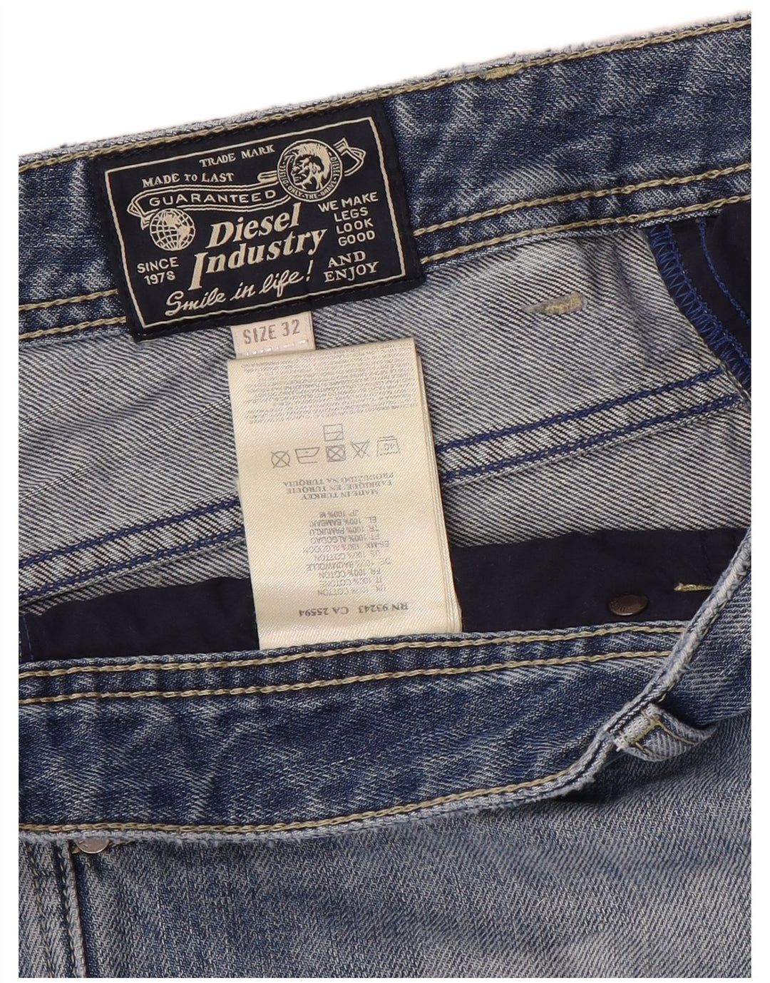 Shorts jeans masculino diesel desgastado W32 algodão azul médio