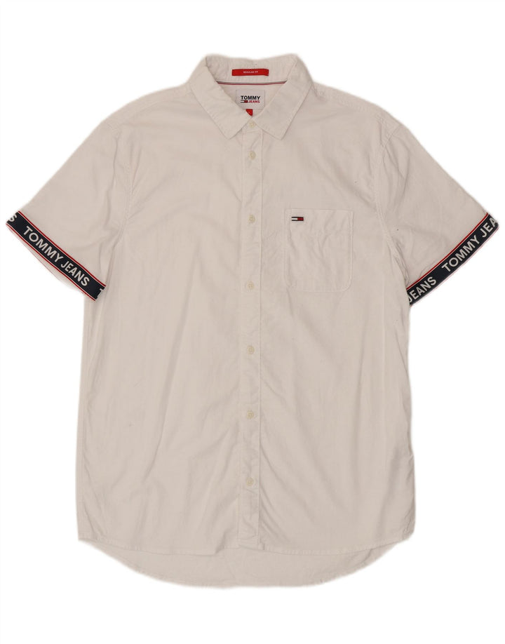TOMMY HILFIGER Mens Regular Fit Graphic Short Sleeve Shirt Large White