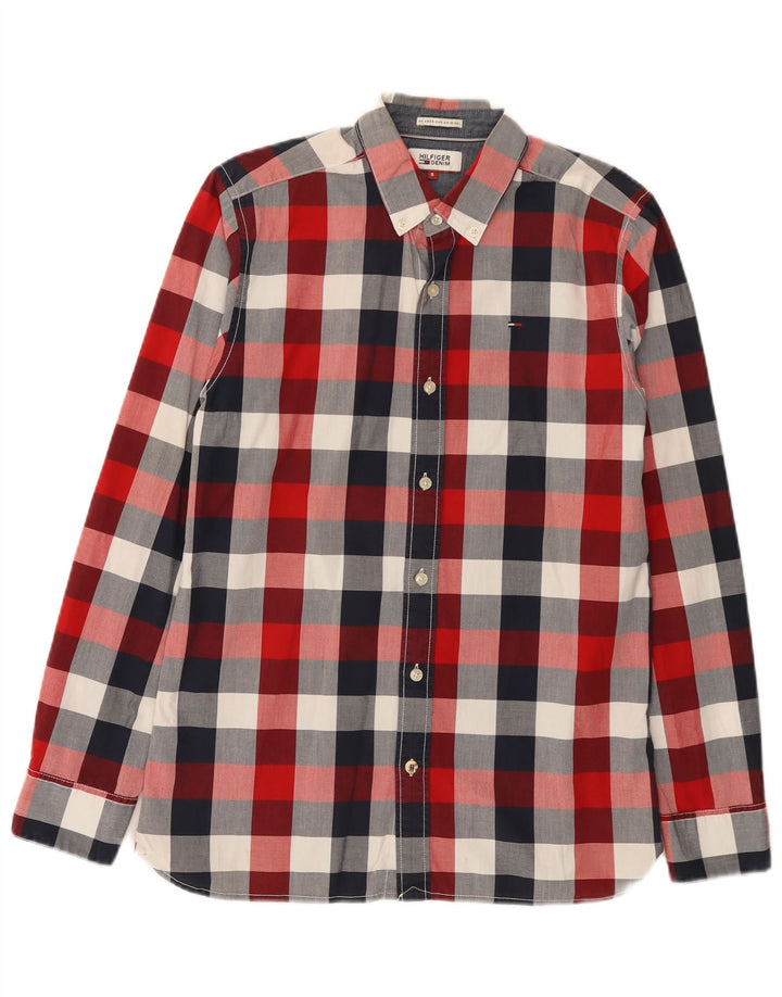 Camisa masculina Tommy Hilfiger pequena xadrez multicolorida de algodão