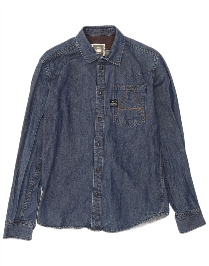 Camisa jeans masculina G-Star de algodão azul médio