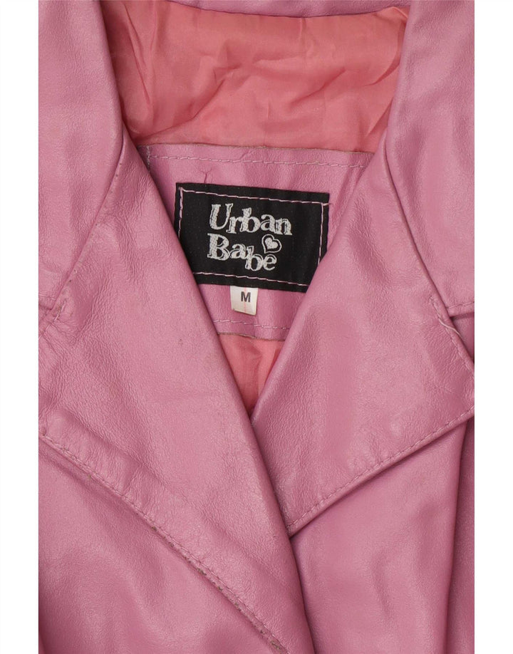 Casaco de couro feminino vintage UK 12 rosa médio