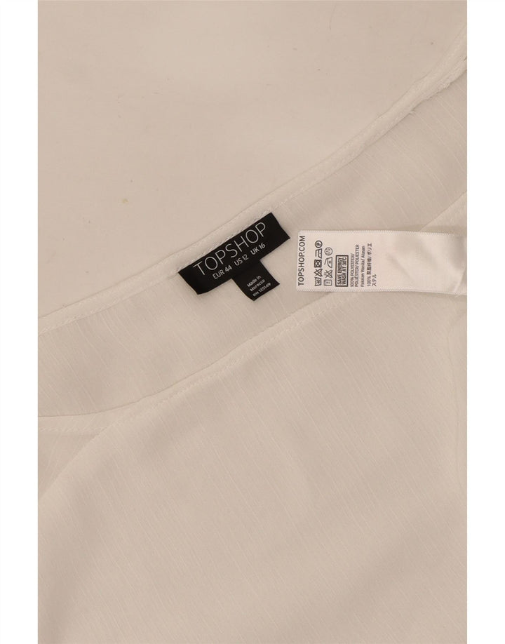 Blusa feminina de manga comprida Topshop UK 16 grande poliéster branco