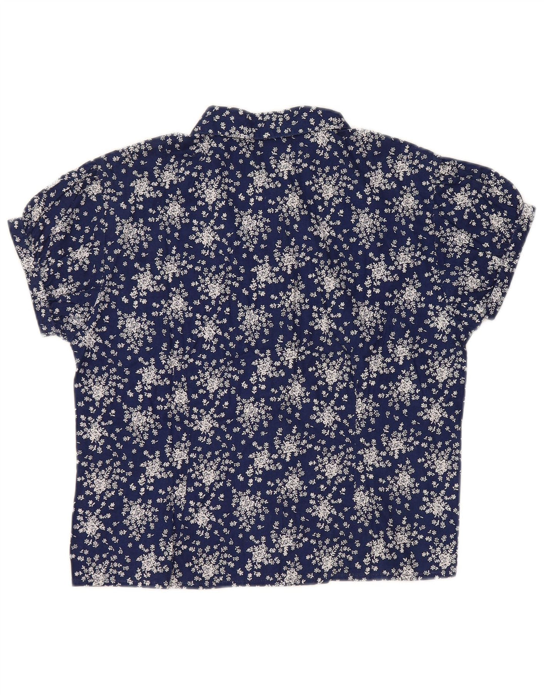 Blusa feminina SISLEY manga curta curta Reino Unido 14 grande azul marinho floral