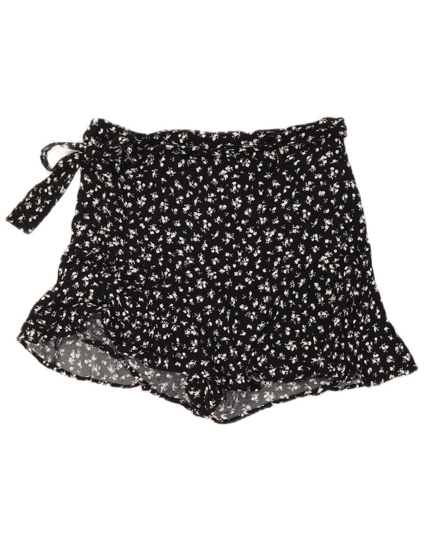 Zara Shorts feminino cintura alta casual grande W30 preto floral viscose