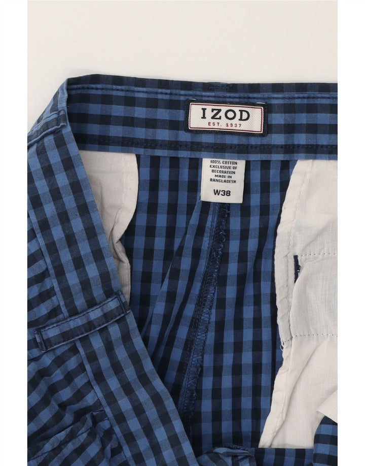 IZOD Mens Chino Shorts W38 XL Azul Gingham Algodão