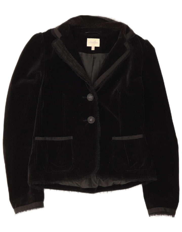Jaqueta blazer feminina de veludo com 2 botões da Whistles Reino Unido 8 algodão preto pequeno