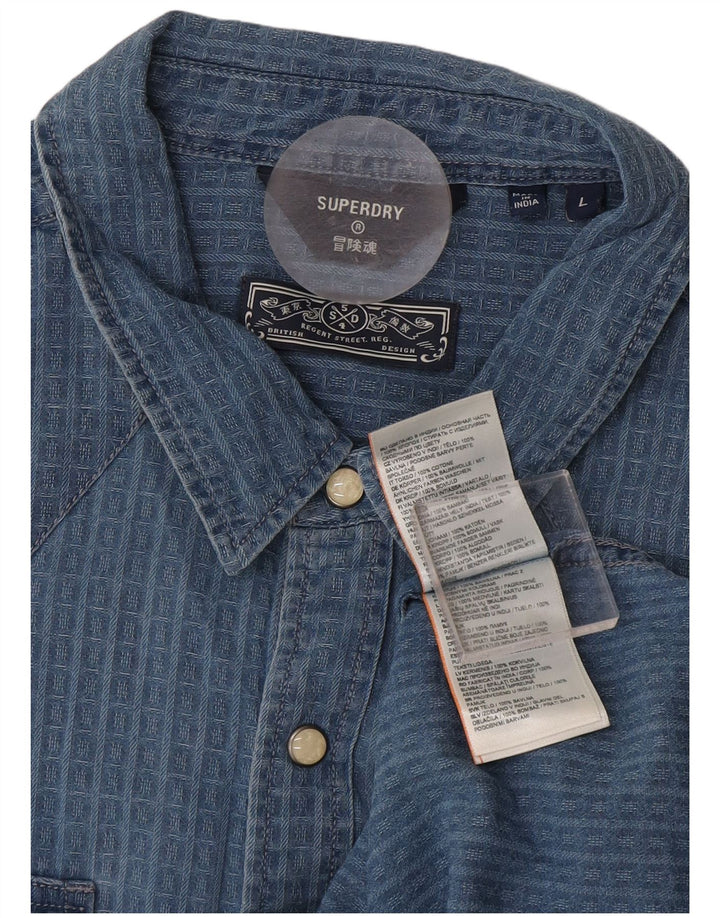 Camisa masculina Superdry grande algodão xadrez azul